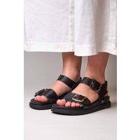 Moshulu Women's 'Newark 2' Colourful leather buckle sandals in Black | Size: 6.5