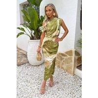 AX Paris Women's Lime Marble Print Off-The Shoulder Midi Dress | Size: 10