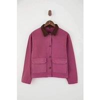 WOVCOR Women's Contrast Collar Button Front Utility Jacket in Pink | Size: Medium