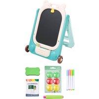 Living and Home Height-Adjustable Dual-Sided Magnetic Easel for Kids in Turquoise