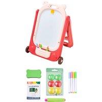 Living and Home Height-Adjustable Dual-Sided Magnetic Easel for Kids in Pink