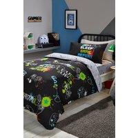 Bedlam 'Game Glow' Kids Gamer Themed Duvet Cover Set Glows In The Dark in Black | Size: Single