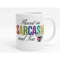 Dyzi Fluent in Sarcasm & Tea Funny Quote Ceramic Mug in White