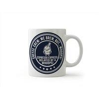 Dyzi Coffee Crew We Brew But Whoops Funny Quote Ceramic Mug in White