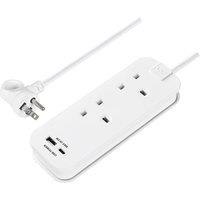 Masterplug 2 Socket 1 USB A 1 USB C US Travel Extension Lead 0.45m in White