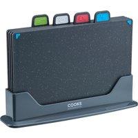 Cooks Professional Set of 4 Index Chopping Boards with Stand & Coloured Tabs in Grey
