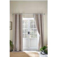 Catherine Lansfield 'Logan Stripe' Lined Eyelet Curtains in Natural | Size: 168 cm width x 137 cm drop