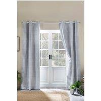 Catherine Lansfield 'Logan Stripe' Lined Eyelet Curtains in Blue | Size: 168 cm width x 229 cm drop