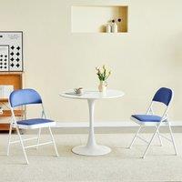 MCC Direct Set of 2 Folding Dining Chairs Metal Frame Padded Seats in Blue