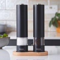 Cooks Professional Electric Salt & Pepper Mill Automatic Grinder with Bamboo Base in Black