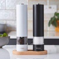 Cooks Professional Electric Salt & Pepper Mill Automatic Grinder with Bamboo Base