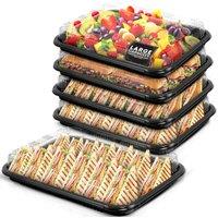 La Donna 5 Pack Sandwich Platter Trays with Lids - Washable with Sticker Labels in Clear