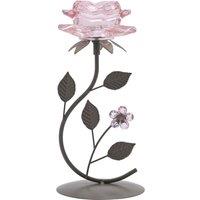 Hestia Pink Glass Rose Single Stem Candle Holder On Taupe Base