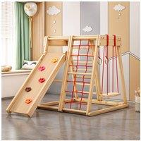 Living and Home 5 in 1 Climbing & Sliding Toy Set with Double-sided Ramp and Swing in Natural