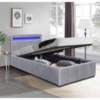 Comfy Living Ltd Fabric Modern Gas Lift Ottoman Bed Frame With LED in Light Grey | Size: Single