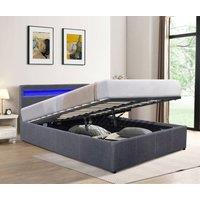Comfy Living Ltd Fabric Modern Gas Lift Ottoman Bed Frame With LED in Dark Grey | Size: Small Double