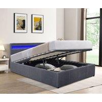 Comfy Living Ltd Fabric Modern Gas Lift Ottoman Bed Frame With LED in Dark Grey | Size: Double