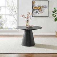 Modish Furnishing Black Round Wooden Dining Table with Wooden Base