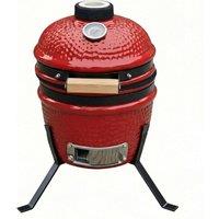 Alivio Ceramic Kamado Charcoal BBQ Grill & Smoker with Thermometer, Egg Style Outdoor Barbecue for Grilling, Smoking & Roasting in Red