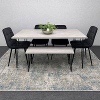 KOSY KOALA Dining Table With 4 Chairs Modern Dining Table Set With 4 Black Chairs & 1 Bench Dining Room Furniture in Brown
