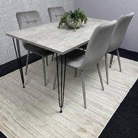 KOSY KOALA Dining Table With 4 Chairs Modern Grey Dining Table Set With 4 Grey Velvet Chairs Dining Room Furniture