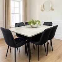 KOSY KOALA Dining Table With 6 Chairs Modern Grey Dining Table Set With 6 Black Velvet Chairs Dining Room Furniture in Brown