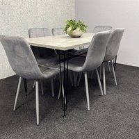 KOSY KOALA Dining Table With 6 Chairs Modern Grey Dining Table Set With 6 Grey Velvet Chairs Dining Room Furniture in Brown