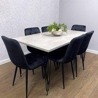 KOSY KOALA Dining Table With 6 Chairs Modern Grey Dining Table Set With 6 Black Velvet Chairs Dining Room Furniture in Brown