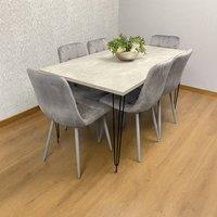 KOSY KOALA Dining Table With 6 Chairs Modern Grey Dining Table Set With 6 Grey Velvet Chairs Dining Room Furniture in Brown