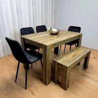 KOSY KOALA Modern Dining Table with 4 Black Velvet Chairs & Bench Kitchen Set in Brown