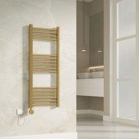 Banyetti Aureli Brushed Brass Electric Ladder Towel Rail Radiator - 1000mm x 400mm in Gold
