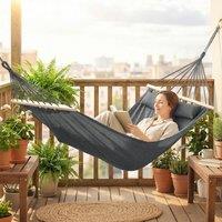 OUTSUNNY Cotton Hammock, Soft Portable Swing Chair w/ Headrest in Grey | Size: 280 cm x 80 cm
