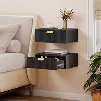 HOMCOM Floating Nightstands Set of 2 Bedside Tables w/ Wave Drawer in Black
