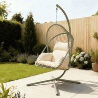 Home Source Hanging Egg Chair Steel Frame Waterproof Cushion Outdoor Seat in Pale Green