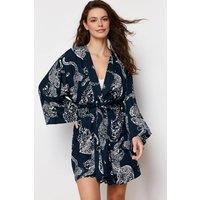 WOVCOR Women's Animal Print Belted Viscose Woven Dressing Gown | Size: 6