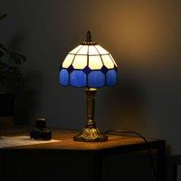 HOMCOM Stained Glass Table Lamp Handmade Bedside Lamp for Bedroom Living Room in Blue