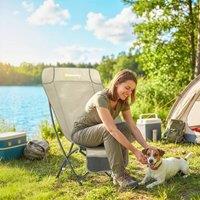 OUTSUNNY Heavy Duty Camping Chair Portable for Adults with Side Pocket Khaki | Size: Single