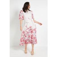 Wallis Women's Floral Organza Pintuck Midi Shirt Dress in Ivory | Size: 14