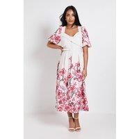 Wallis Women's Petite Floral Ottoman Twist Midi Dress in Ivory | Size: 16