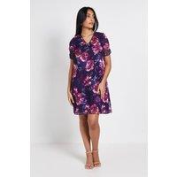 Wallis Women's Petite Floral Puff Sleeve Shift Dress in Navy | Size: 16