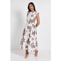 Wallis Women's Petite Printed Ottoman Twill Cap Sleeve Midi Dress in Chocolate | Size: 10