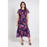 Wallis Women's Floral Burn Out Twist Midi Dress in Navy | Size: 8