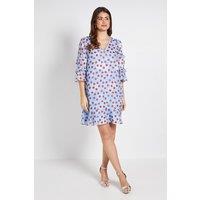 Wallis Women's Polka Dot Print Ruffle Shift Dress in Blue | Size: 14