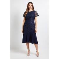 Wallis Women's Lace Asymmetric Midi Dress in Navy | Size: 12