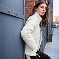 Lands' End Women's Sherpa Fleece Puffer Jacket in Ivory | Size: 16-18