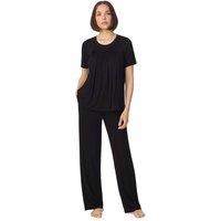 DKNY Women's Short sleeve top & pant pyjama sleep set with pleats in black | Size: Medium