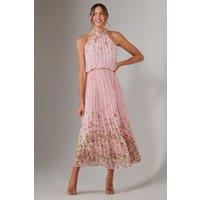 Jolie Moi Women's Pleated Halterneck Maxi Dress in Pink | Size: 16