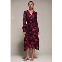 Jolie Moi Women's Long Sleeve Frill Detail Mesh Maxi dress in Red | Size: 14