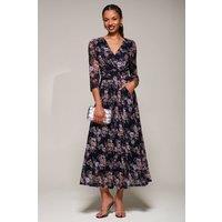 Jolie Moi Women's Three Quarter Sleeve Printed Lace Maxi Dress in Navy | Size: 12