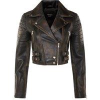 Infinity Leather Women's Brando Cropped Leather Jacket-Longtown in True Black | Size: 12